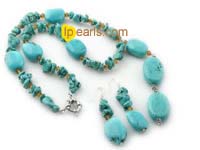 Oval Turquoise and faceted crystal Y style Necklace & earring