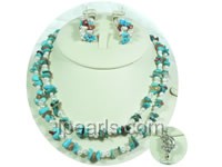 double rows irregular blue turquoise necklace and earrings jewel