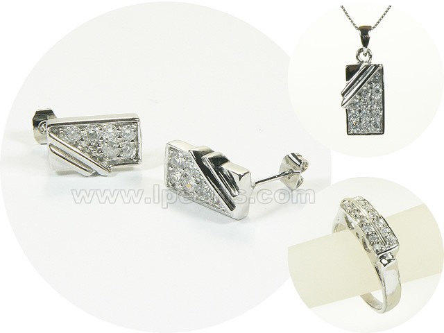 oblong sterling silver rhodium plated set