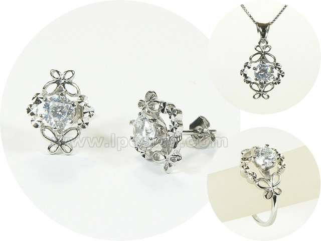 flower shape sterling silver rhodium plated set