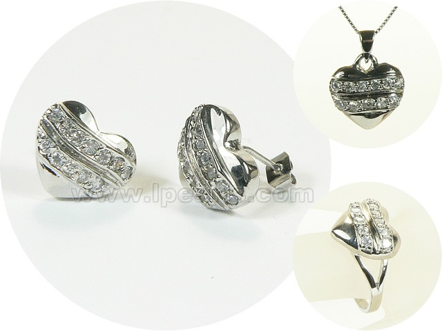 heart shape rhodium plated sterling silver set