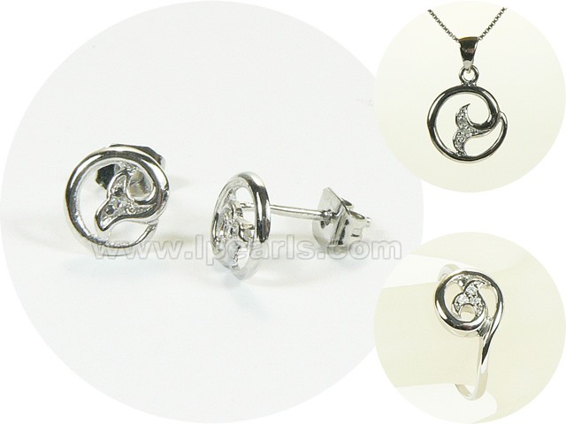 round sterling silver rhodium plated set