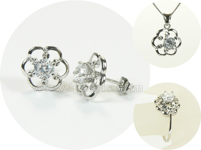 flower shape sterling silver rhodium plated set wholesale