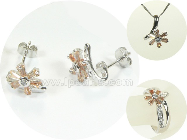 yellow flower shape sterling silver rhodium plated set wholesale