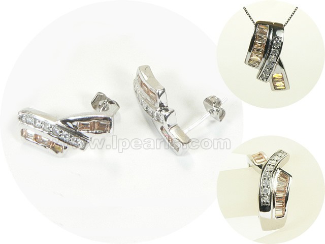 yellow chip shape sterling silver rhodium plated set