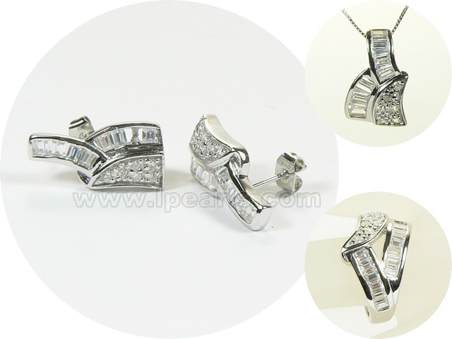 chip shape   sterling silver rhodium plated set