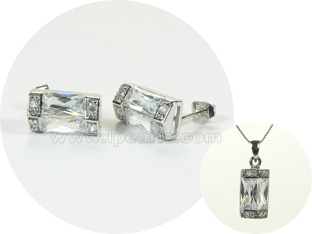 column shape sterling silver rhodium plated set