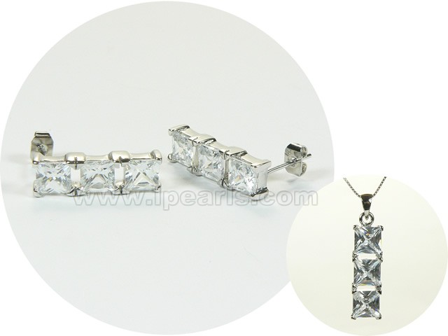 three square sterling silver rhodium plated set