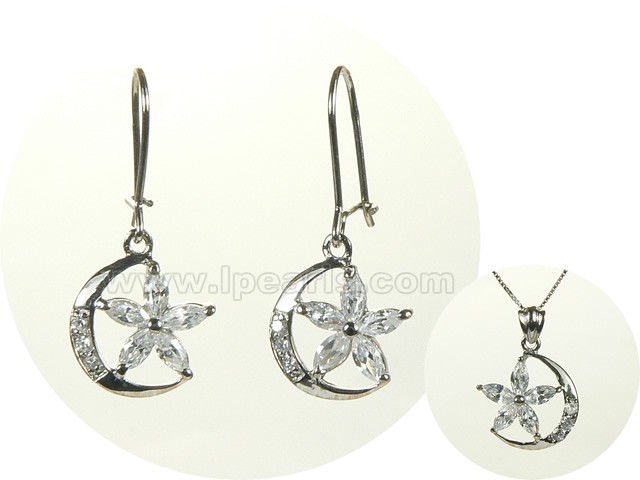 moon shape sterling silver rhodium plated set