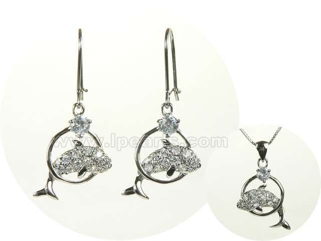 dolphin shape sterling silver rhodium plated set