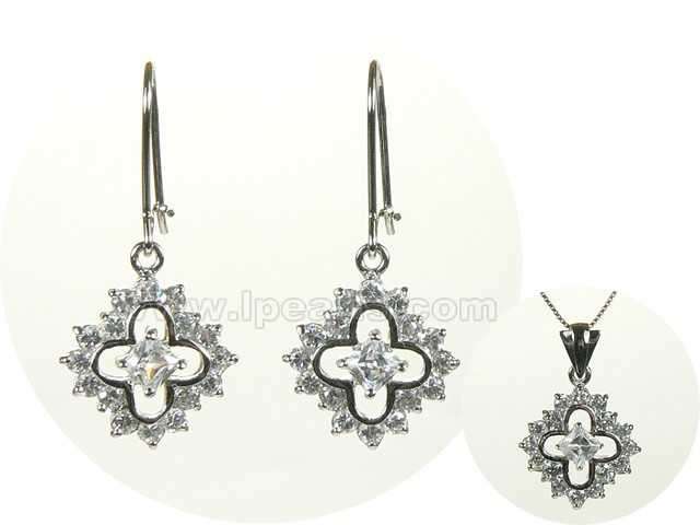 club shape sterling silver rhodium plated set