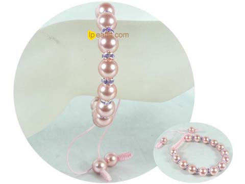 10mm pink shell pearls adjustable knitted bracelet