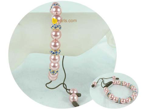 pink shell pearls adjustable knitted bracelet