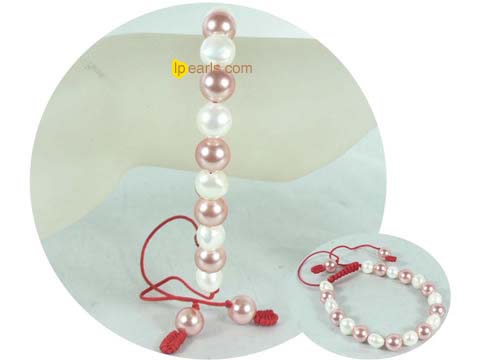 freshwater pearls and shell pearls adjustable knitted bracelet