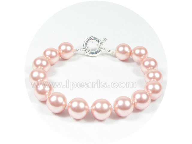 10mm pink shell pearl bracelet