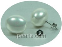 bean shape 13*15mm white color shell pearl earrings