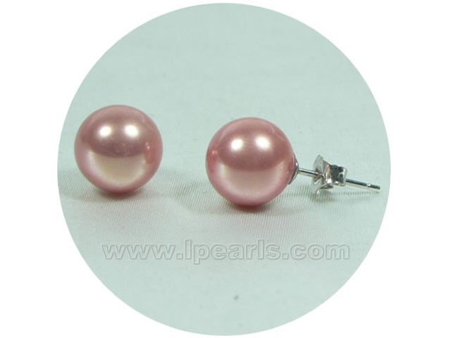 10mm red round shell pearl studs earrings