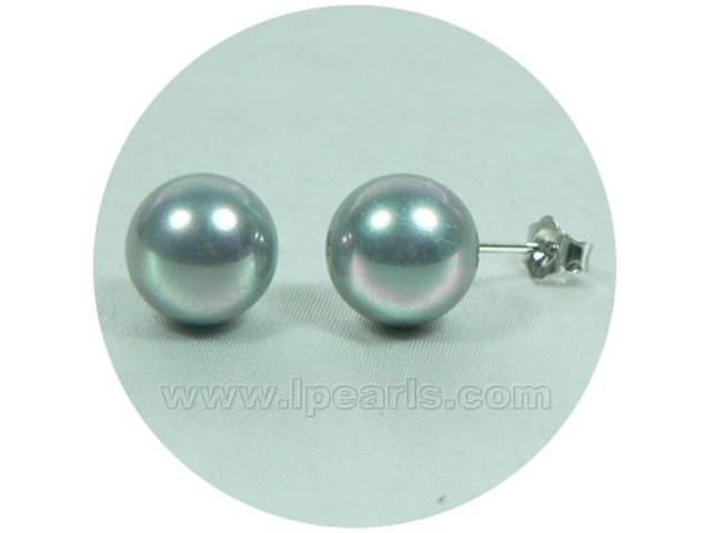 10mm gray round shell pearl studs earrings
