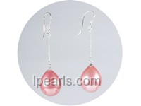 wholesale 13*16mm pink teardrop shell pearl dangle earrings