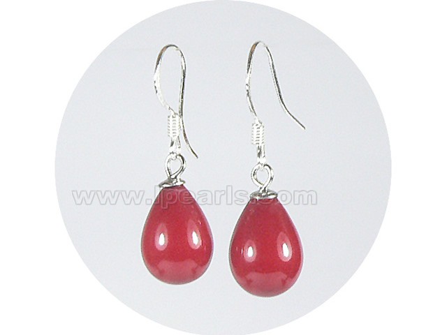 wholesale 8*10mm red teardrop shell pearl dangle earrings