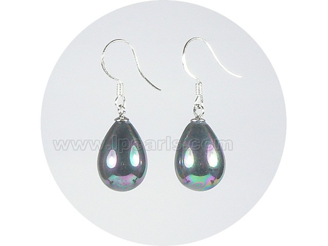 wholesale 10*14mm black teardrop shell pearl dangle earrings