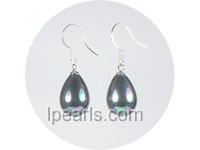 wholesale 10*14mm black teardrop shell pearl dangle earrings
