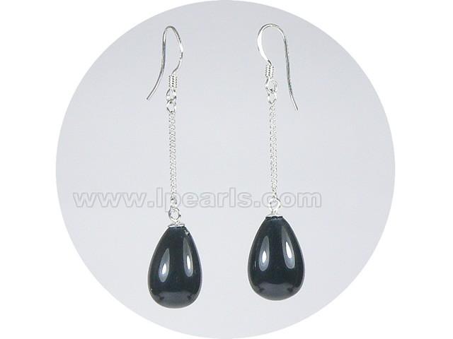 wholesale 10*15mm black teardrop shell pearl dangle earrings