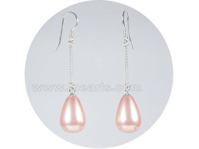 wholesale 10*15mm pink teardrop shell pearl dangle earrings