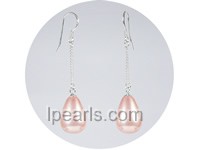 wholesale 10*15mm pink teardrop shell pearl dangle earrings