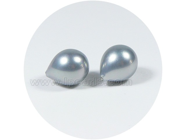 5PCS 13*16mm grey tear-drop shell pearl beads