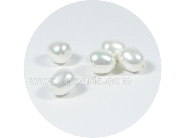 5PCS 6*8mm white tear-drop shell pearl beads