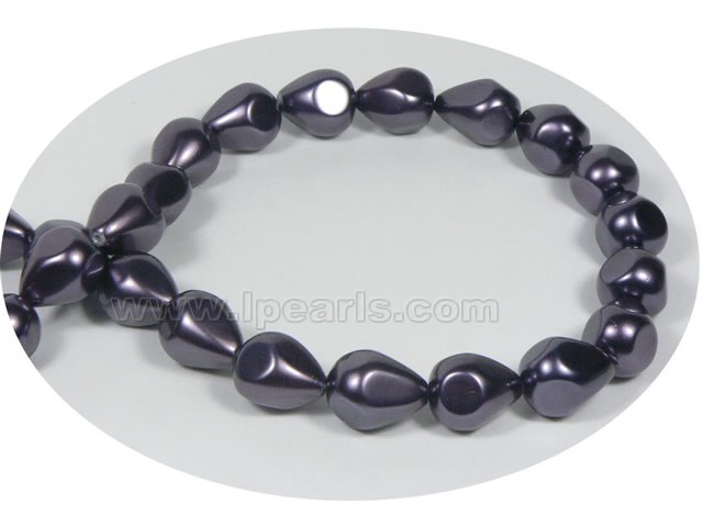 12*16mm purpleblck baroque nugget shape shell pearl strand on wh