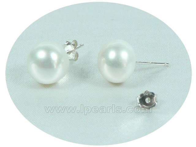 10-11mm white bread freshwater pearl studs earrings