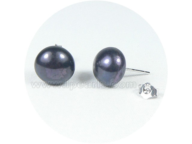 black freshwater pearl 925 sterling silver stud earrings