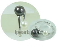 black and white bread freshwater pearl sterling silver ring