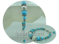hand wired multi sizes round blue turquoise bracelet