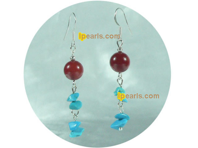 turquoise with coral beads earrings