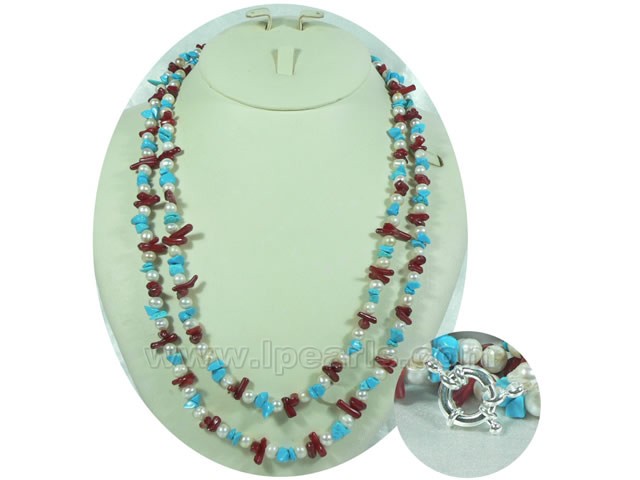 6-7mm potato pearl and irregular blue turquoise long necklace
