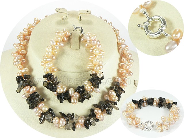 twisted pearl necklace set with bracelet