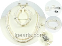 6-7mm freshwater white button pearl jewelry set