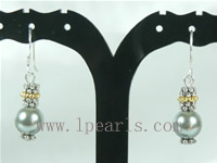 wholesale 8mm grey color shell bead dangling earrings