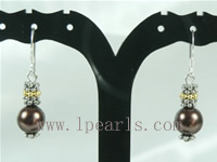 wholesale 8mm coffee color shell bead dangling earrings