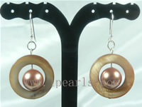 wholesale coffee color shell bead dangling earrings