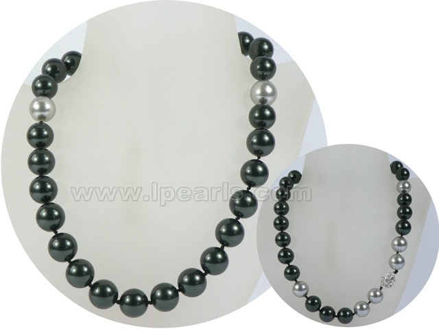 wholesale 14mm black shell pearl necklace