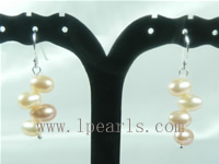 wholesale pink freshwater pearl sterling silver dangling earring