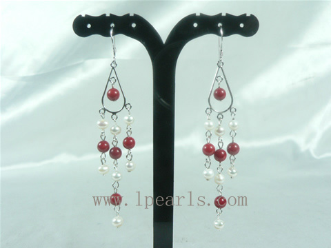 5-6mm white freshwater pearl sterling silver dangling earrings