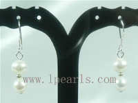 7-8mm white FW jewelry pearls sterling dangling earring