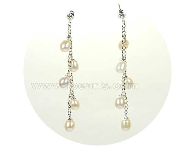 white rice freshwater pearl sterling silver dangling earrings