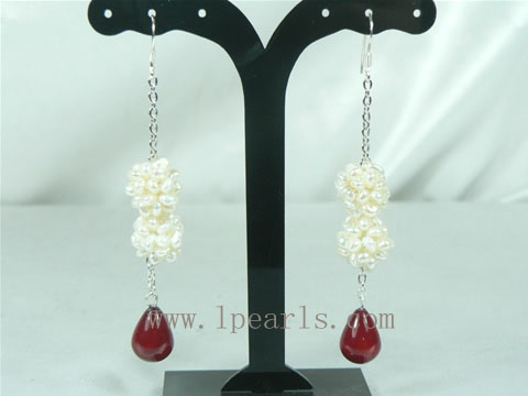 13mm white freshwater pearl sterling silver dangling earrings