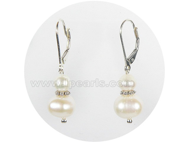 white potato freshwater pearl sterling silver dangling earrings